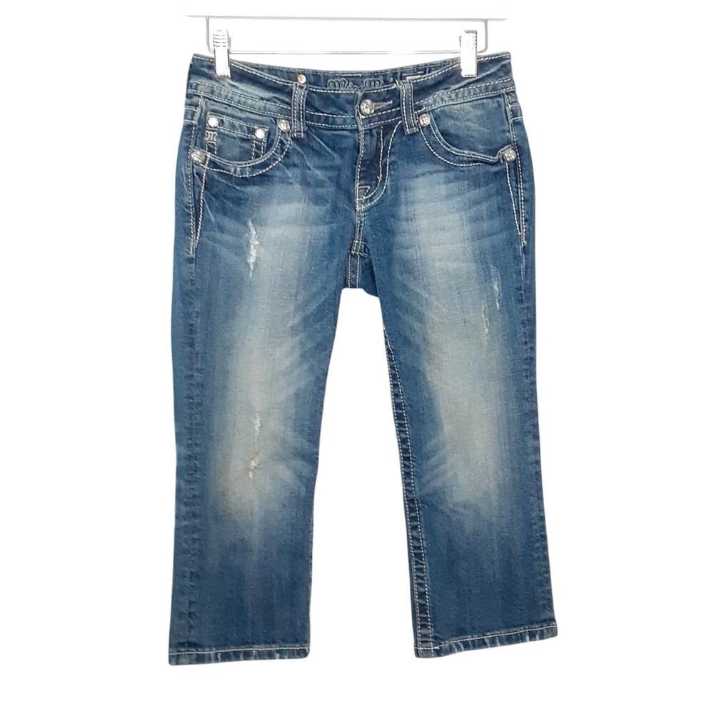 Miss Me Crop Jeans Y2K Low Rise Capri Jeans Light Wash Festival Grunge Womens 26